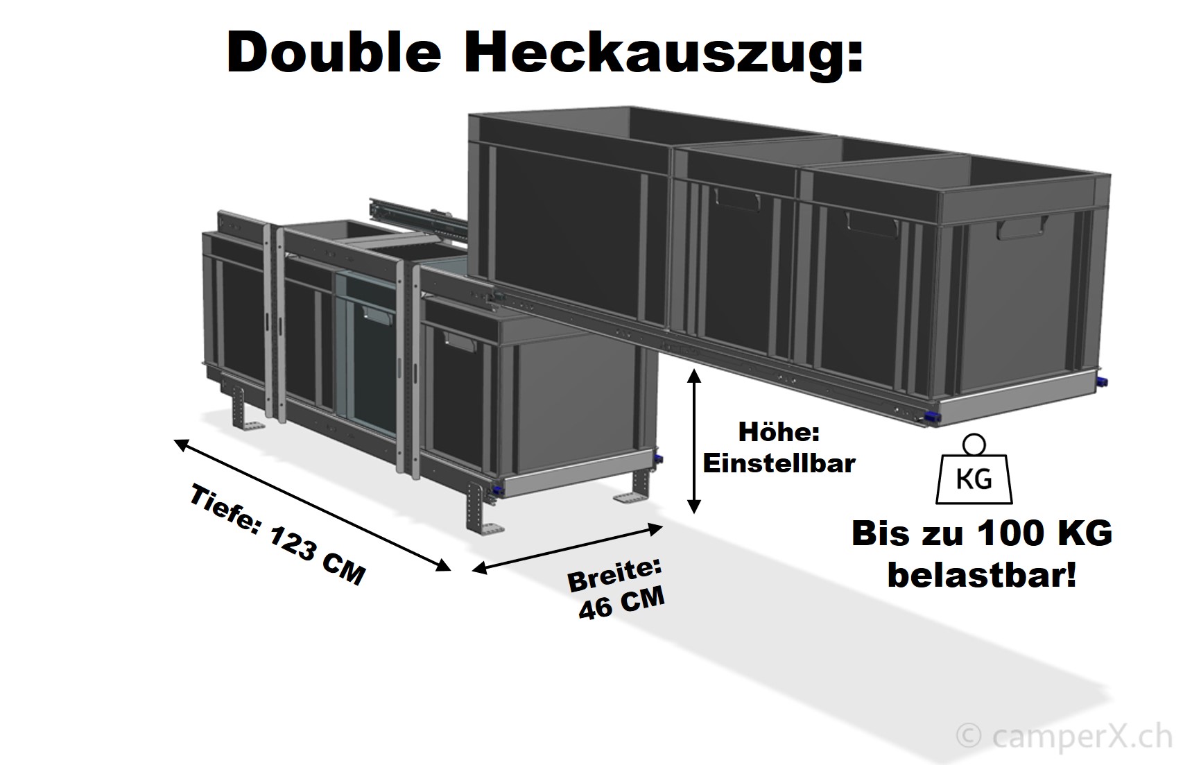 Wohnmobil Heckauszug – 120 x 40 cm - bis 100 Kg - Top Preis!